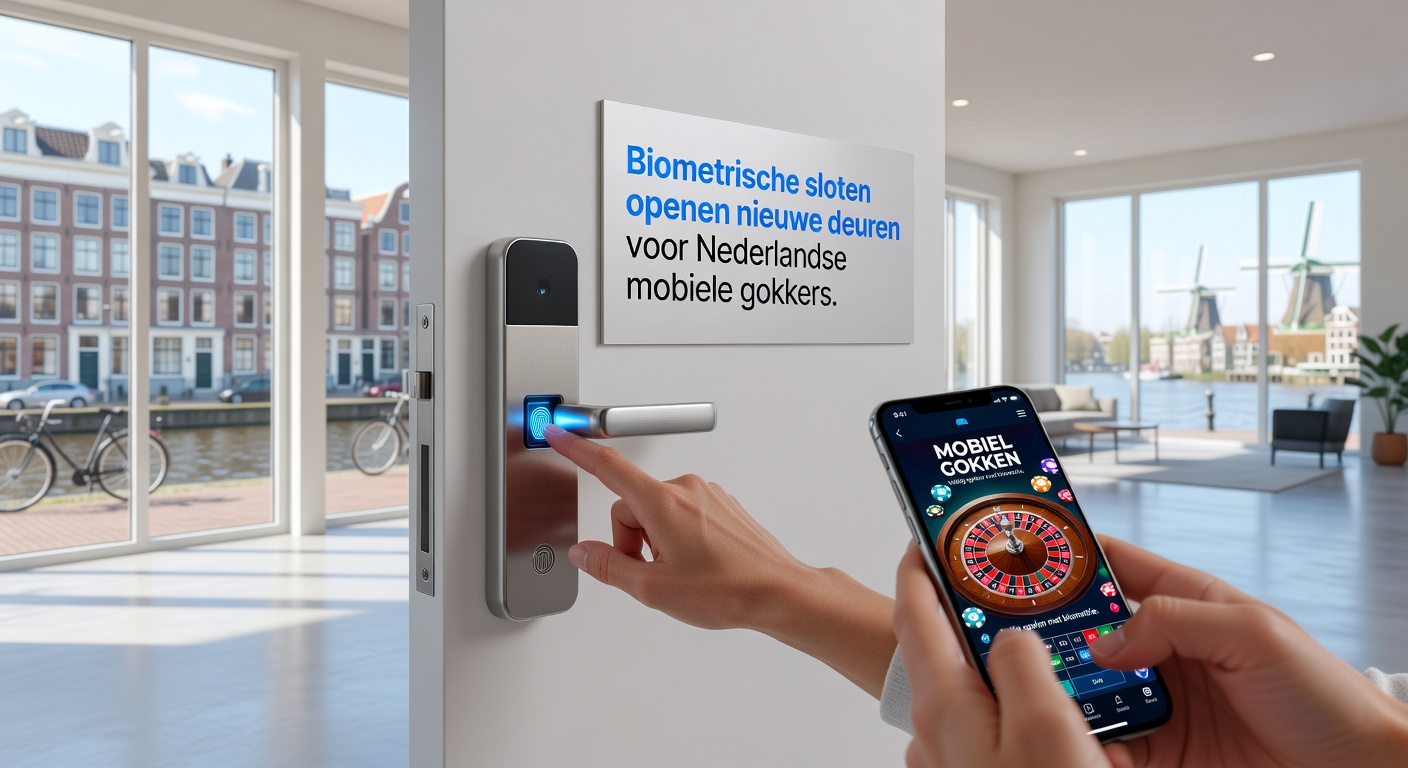 Grafiek met stijgende adoptie van biometrische logins in Nederlandse gokapps, vergezeld van een slot-icoon dat opengaat