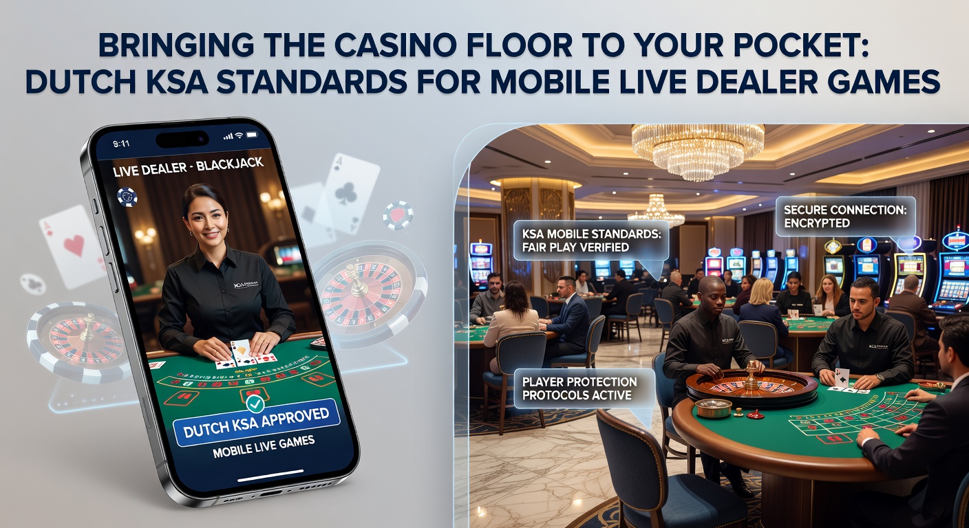 Mobiele telefoon met live dealer blackjack-tafel op een casino-vloer achtergrond, symboliserend de overgang van fysiek naar digitaal gokken onder KSA-toezicht