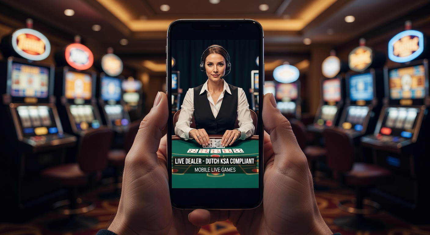 Grafiek met KSA-compliant mobiele live dealer-interface op smartphone, tonen chatfunctie, wedopties en beveiligingsiconen