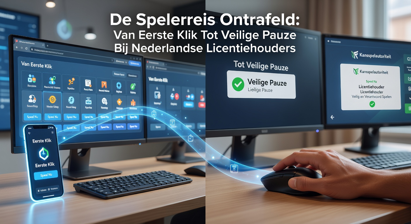 Grafiek van een spelersreis met limieten en pauzes, illustrerend de veilige boog van registratie tot time-out bij Nederlandse platforms