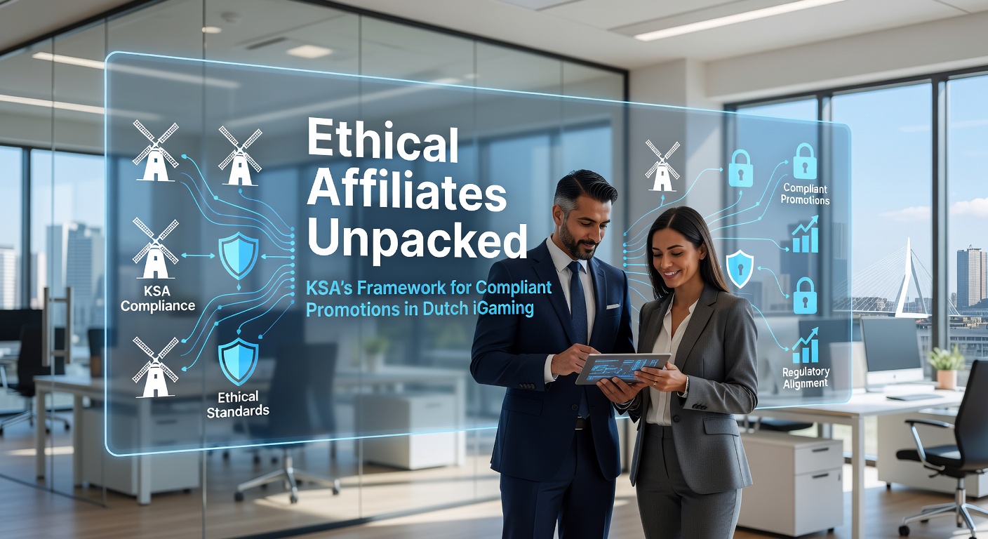 Grafische weergave van een netwerk van affiliates die compliant promoties beheren onder KSA-toezicht in de Nederlandse iGaming-sector