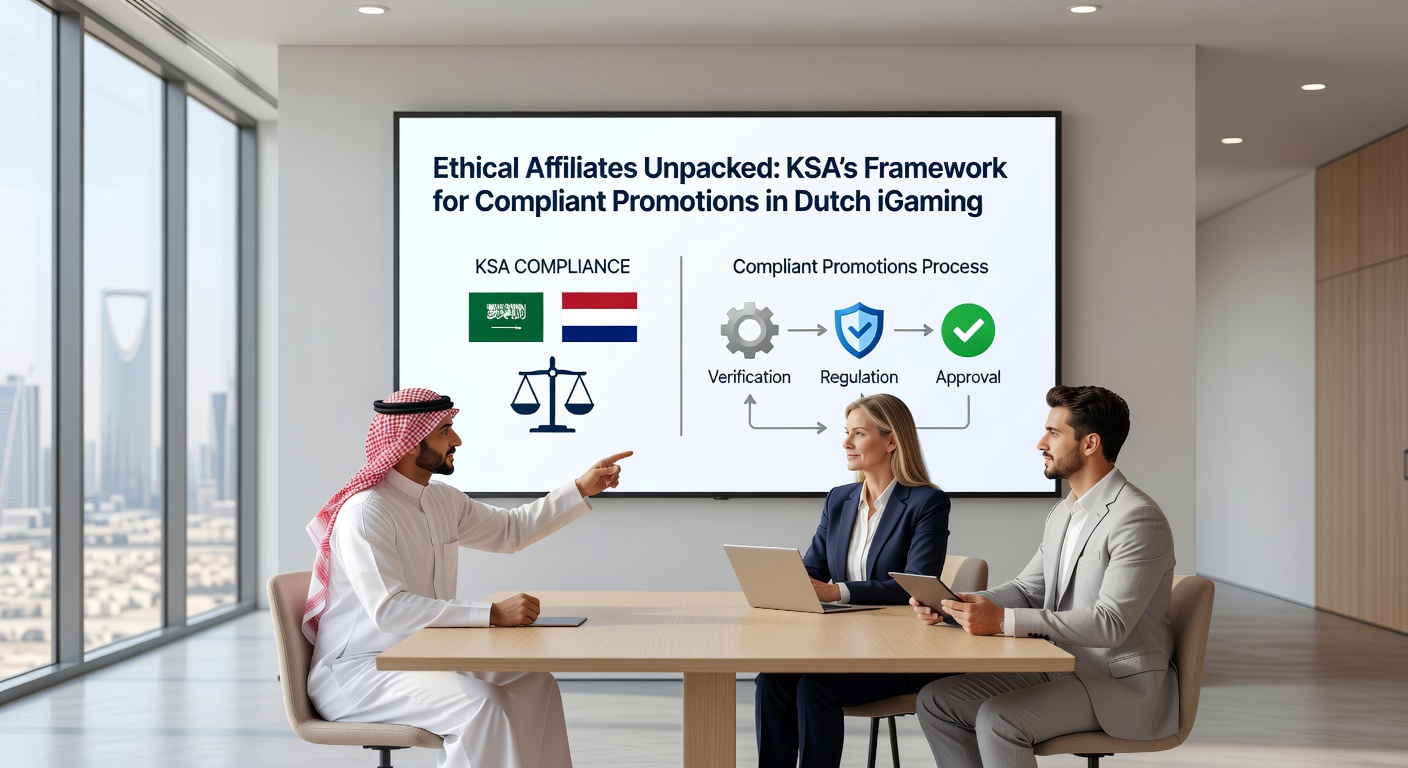 Illustratie van KSA-regelgeving die ethische affiliate-netwerken verbindt met Nederlandse online gokoperators voor veilige promoties