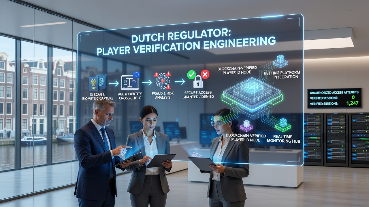 Illustratie van Nederlandse spelerverificatiesystemen met focus op technische integratie en databescherming bij gereguleerde platforms