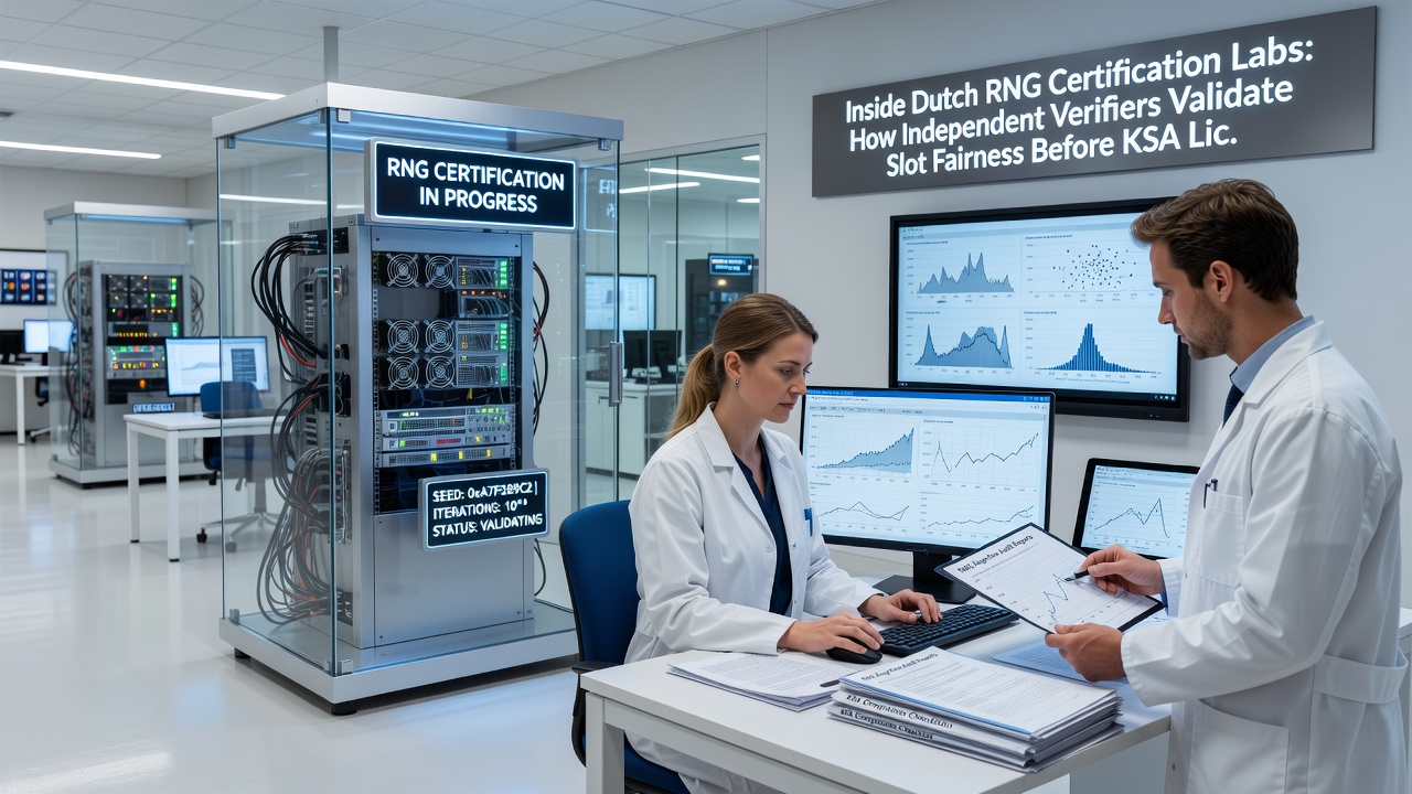 Verificateur die RNG-testresultaten analyseert in een gecertificeerd laboratorium