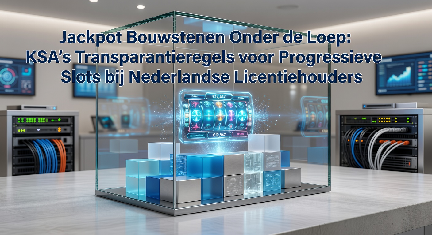 Grafische weergave van een progressieve jackpot meter die oploopt op een online slot, met KSA-logo op de achtergrond voor transparantie in Nederlandse casinos