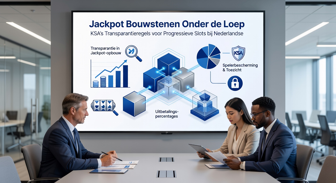 Close-up van een online casino dashboard met meerdere progressieve jackpot meters, seed-waarden en KSA-compliance badges, illustrerend transparantie in actie bij Nederlandse sites