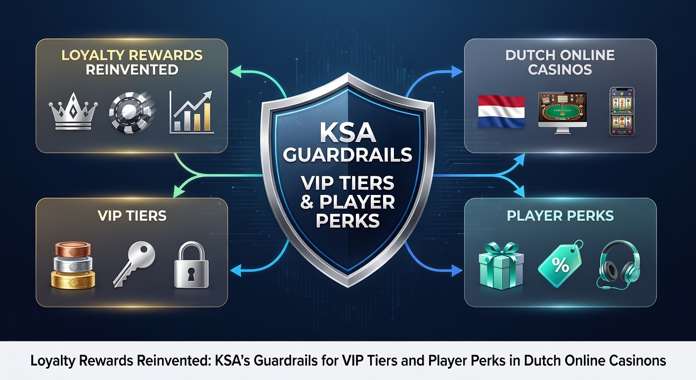 Grafische weergave van een VIP-loyaliteitsprogramma met tiers, beloningen en KSA-regels in een Nederlands online casino-context