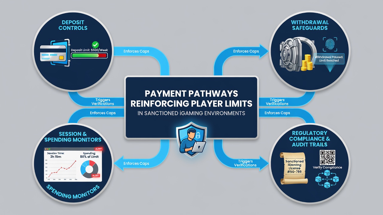 Infographic die toont hoe betalingsproviders limietcontroles uitvoeren binnen Nederlandse online casino- en sportweddenschapplatforms
