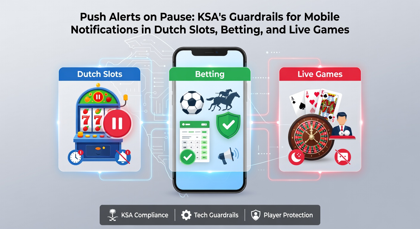 Smartphone met push-melding op een casino-app, met KSA-logo op de achtergrond, symboliserend gereguleerde notificaties in mobiel gokken