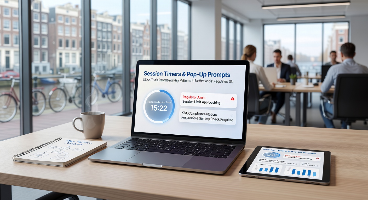 Voorbeeldscherm van een pop-up prompt op een Nederlands gokplatform, met sessietimer en doorgaan-optie tijdens een live roulette-sessie