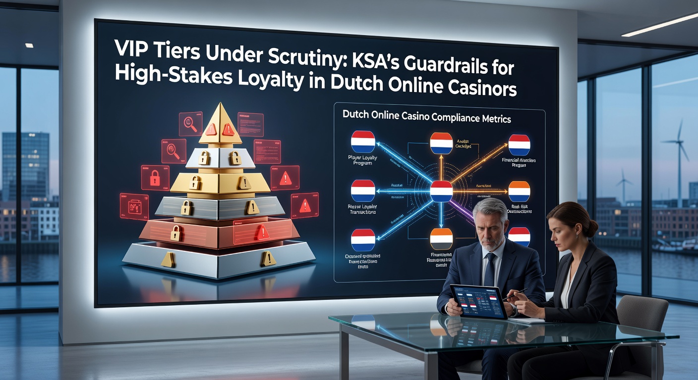 Grafiek met VIP-tiers in een online casino-interface, met KSA-logo op de achtergrond, illustrerend gereguleerde loyaliteitsniveaus
